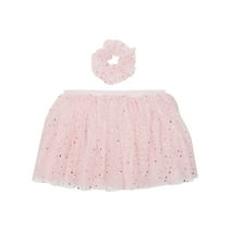 Petite Etoile Dancewear Toddler Girls Pink 3 Layer Tutu Skirt with Star Print & Bonus Scrunchie for Ballet/Dance-Size 6