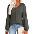 thumbnail image 2 of biudgviw Womens Blouses Dressy Casual Fashion Long Sleeve Work Tops Solid Color V Neck Pullover Shirts for Going Out Clothes, 2 of 5