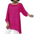 thumbnail image 2 of Tshirts For Women Summer Solid Color Crew Neck Long Sleeve Irregular Hem Ladies Tunic Tops Holiday Wear, 2 of 5