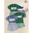 thumbnail image 3 of Baby Toddler Boy Shorts Set 6 12 18 24 Months 2T 3T Whale/Dinosaur/Turtle Short Sleeve T-shirts Striped Elastic Waist Shorts 2 Piece Summer Outfit, 3 of 9