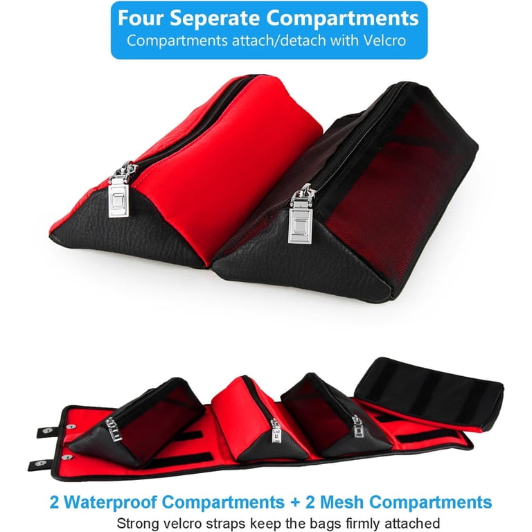 foldable travel toiletry bag CouldNook "Nothing" Roll-Up - 4-Compartment Makeup Organizer Elastic bands hold brushes and razors in place Compact Hanging Travel Toiletry Bag