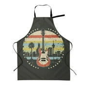 TEQUAN Adjustable Waterproof Apron with Pockets, Retro Guitar and City Printed Cooking Kitchen Aprons