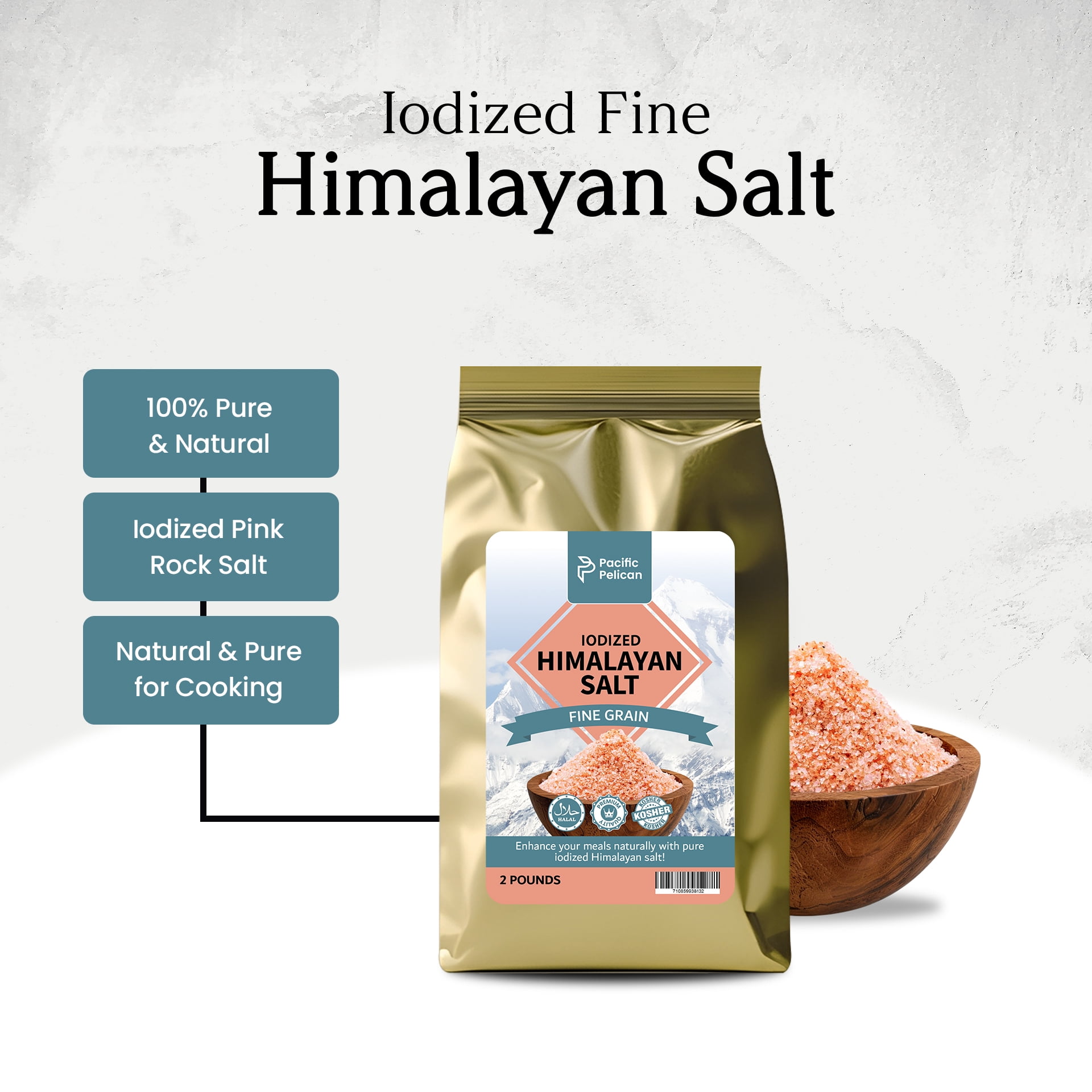 Pacific Pelican Iodized Himalayan Pink Salt | Fine Grain, 2 Pounds | Pack of 2 | 100% Natural & Organic for Cooking, Seasoning & Wellness