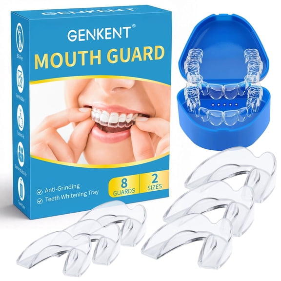 GENKENT Mouth Guard for Clenching Teeth at Night, 2 Size Moldable Dental Guard for Teeth Grinding for Adults & Kids, 8 Pcs