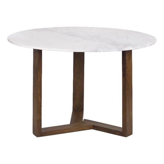 Pemberly Row 48" Round Dining Table with White Genuine Marble Top in Brown Mango