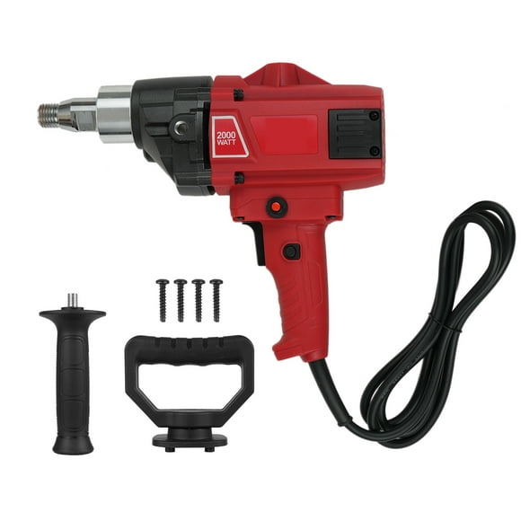 TFixol 2000W Electric Drill Mixer with Side Handle, D-Shape Grip, and Mixing Paddle Kit for Concrete and Mud, 110V US Standard, Red ABS + Metal Construction
