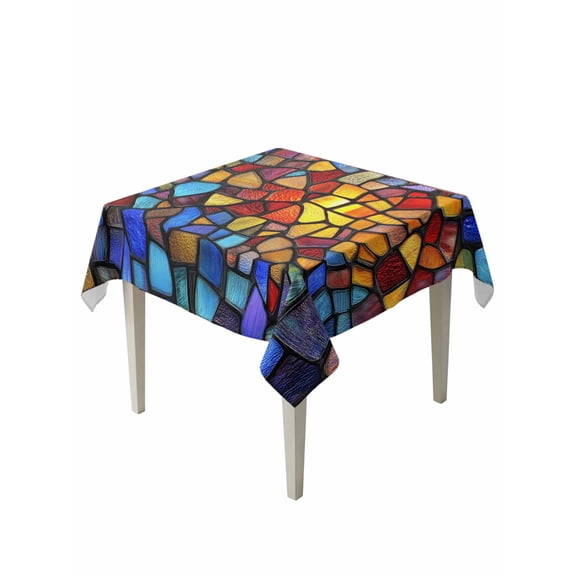Blue Red Yellow Suqare Tablecloth - 60 x 60 Inch, Modern Colored Rainbow Stained Glass Waterproof & StainResistant Tablecloth, Washable Oil-proof Table Cover for Dining/Party/Wedding/Camping/Buffet
