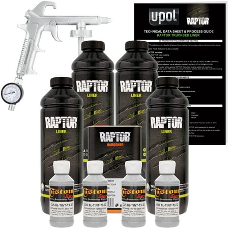 U-POL Raptor Mesa Gray Urethane Spray-On Truck Bed Liner Kit w/ FREE Custom Coat Spray Gun with Regulator, 4
