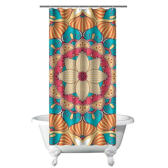 Boho Folk Geometric Mandala Shower Curtain 36x72 Inch Hotel Style Bathroom Decor with Hooks