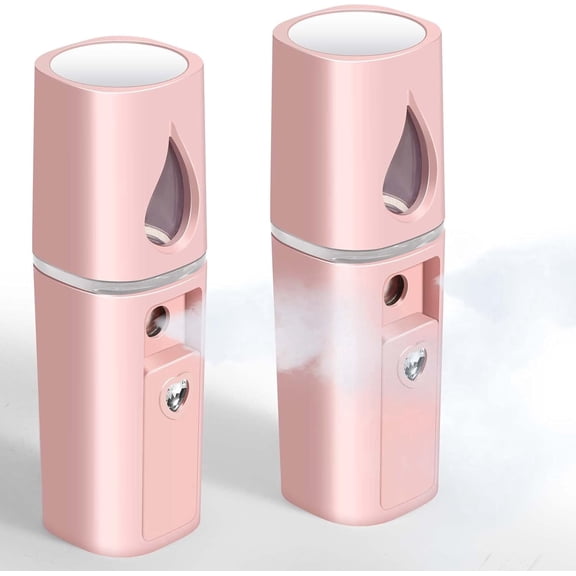 2 Pack Nano Facial Steamer, Handy Mini Mister with Mirror, USB Rechargeable Mist Sprayer, Visual Water Tank Moisturizing&Hydrating for Face, Makeup, Skin Care, Eyelash Extensions-Pink
