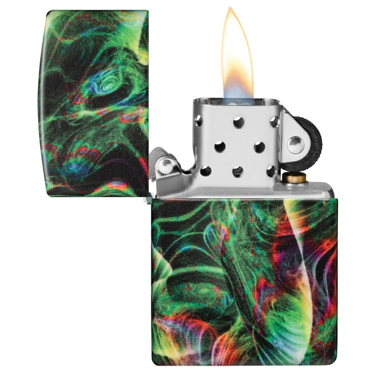 Zippo Psychedelic Swirl Glow In The Dark Pocket Lighter - Green Matte, Windproof, Made In USA