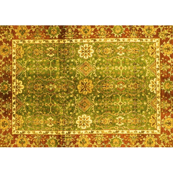 Ahgly Company Machine Washable Indoor Rectangle Oriental Yellow Traditional Area Rugs, 7' x 9'