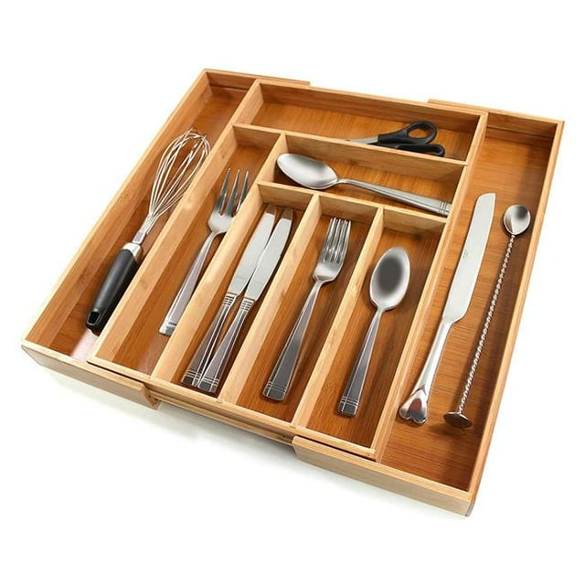 Cavepop KCP-BBUSOG-NT Bamboo Silverware Kitchen Drawer Organizer