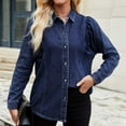 thumbnail image 4 of HTNBO Womens Denim Shirt Business Casual Button Down Work Blouses Puff Sleeve Summer Tops, 4 of 7