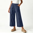 thumbnail image 3 of MLCDZ Capri Pants for Women Elastic High Waisted Wide Leg Cotton Linen Palazzo Capris Pull On Loose Flowy Beach Travel Cropped Pants, 3 of 8
