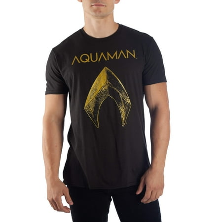 Super Heroes Men's dc comics aquaman metallic logo short-sleeve black (Top 100 Best Superheroes)