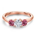 thumbnail image 3 of Gem Stone King 18K Rose Gold Plated Silver White Moissanite and Pink Tourmaline Engagement Ring for Women | 1.00 Cttw | Round 5MM | Gemstone Birthstone | Size 6, 3 of 7