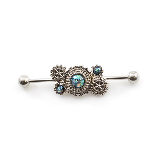 design Industriel Steampunk Haltères avec Pierre d'Opalite 14g