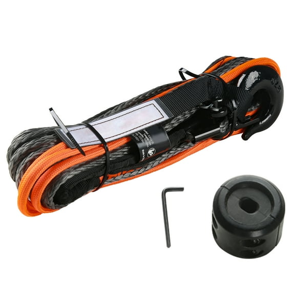 KFFKFF Synthetic Winch Line, 1/4 Inch x 50 Ft, 10,000 lbs Capacity, Includes Protective Sleeve, Stopper, Forged Hook & Pull Strap for ATVs, UTVs, and Light Vehicles