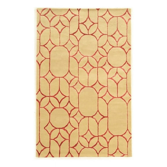 Bowery Hill 60''x 96'' Transitional Wool Hand Tufted Rug in Ivory/Coral