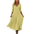 thumbnail image 5 of SETOOFF Women V Neck Long Sleeve Maxi Dress Loose Flowy Solid Color Split Side Long Tunic Dress Casual Vacation Beach Travel Daily Dress, 5 of 7