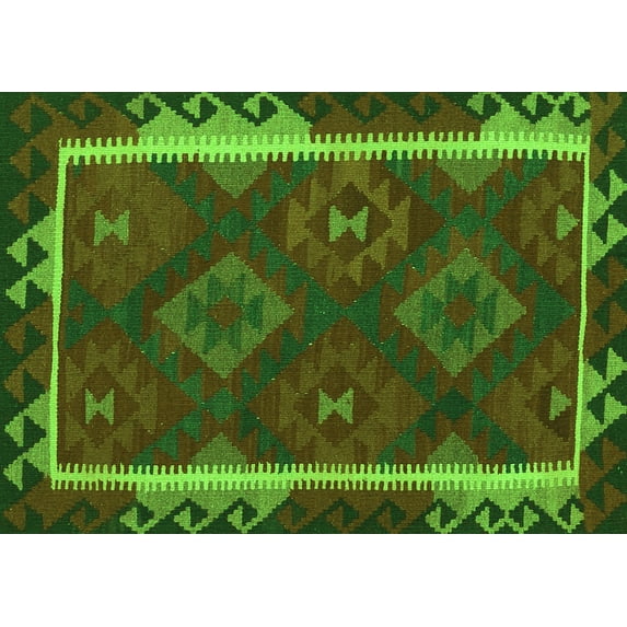 Ahgly Company Indoor Rectangle Oriental Green Traditional Area Rugs, 2' x 5'