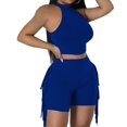 thumbnail image 6 of Fengqque Women's 2 Piece Outfit Tight-fitting Halter Neck Crop Top and Fringe Side Shorts Party Set Blue XXL(XXL), 6 of 9