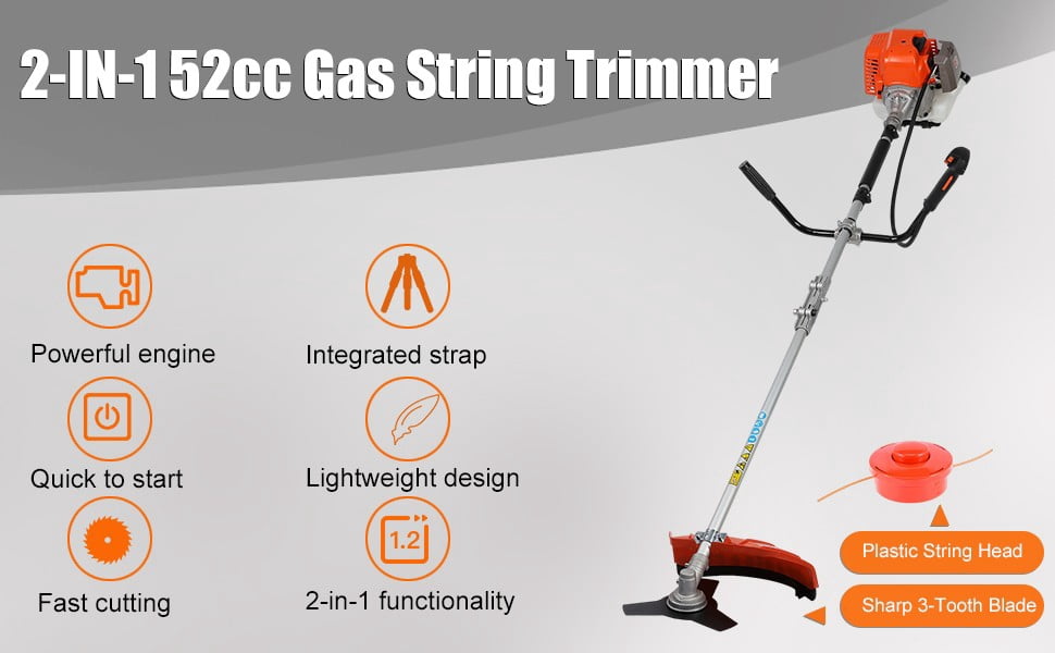 Floseru 52CC Gas Weed Wacker, 2-Cycle 2 in 1 Gas Weed Wacker, Upgraded Weed Eater Gas Powe, 2.2KW/8500rpm Strong Power Brush Cutter, Weed Eater for Grass and Bush