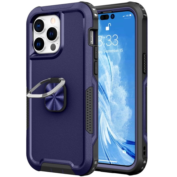 Heavy Duty Full Body iPhone 14 Plus Case 6.7, Shockproof Kickstand with 360° Ring Holder Support Car Mount Hybrid Bumper Silicone Hard Back Cover for iPhone 14 Plus 5G 2022