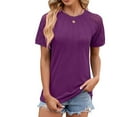 thumbnail image 2 of Women Lace Short Sleeve T Shirt Summer Dressy Casual Tops Solid Crewneck Tee Elegant Pleated Blouse, 2 of 4
