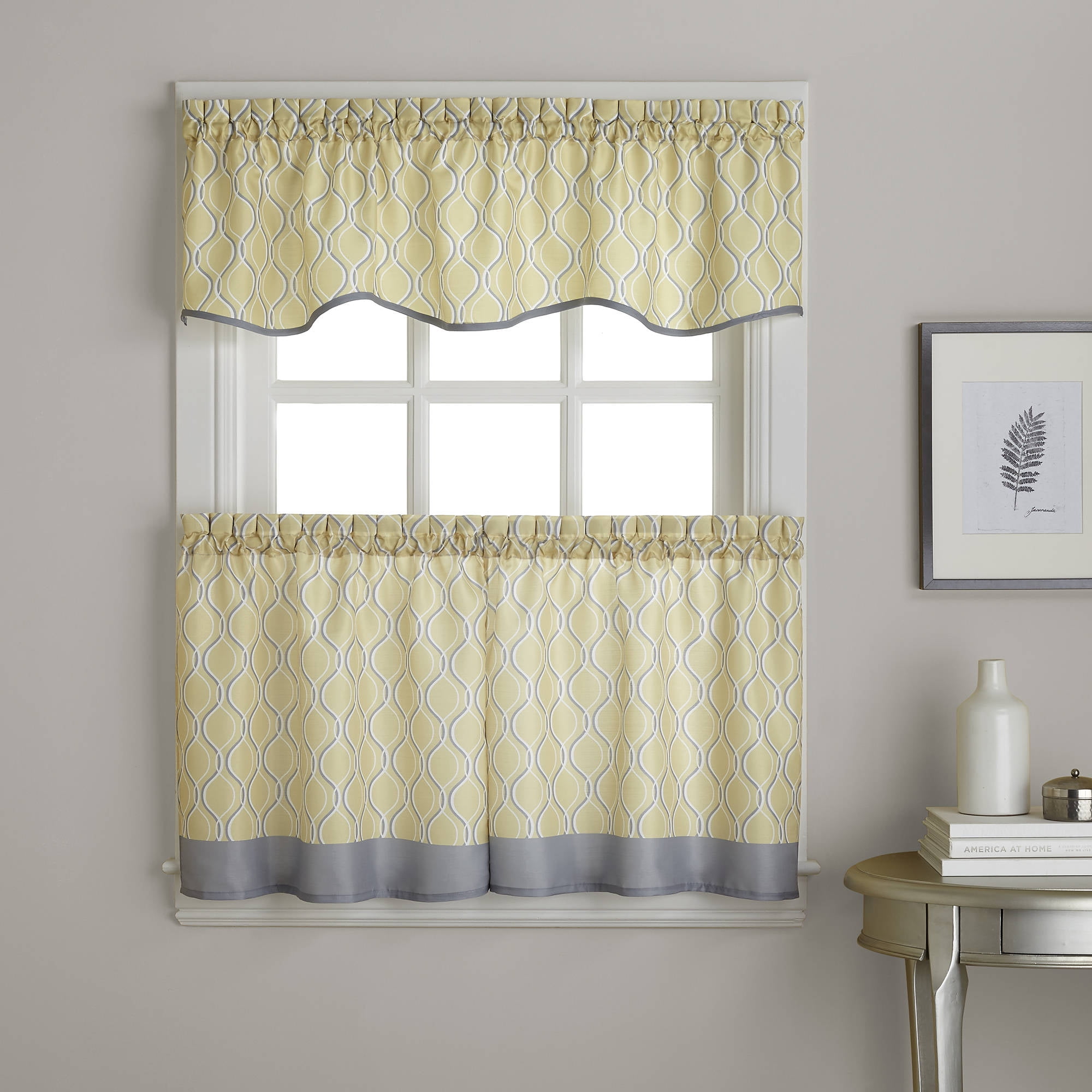 CHF Morocco Tier Curtain Pair, Polyester, Light Filtering, Rod Pocket, Indoor, Gold, 58"W x 24"L, Adult