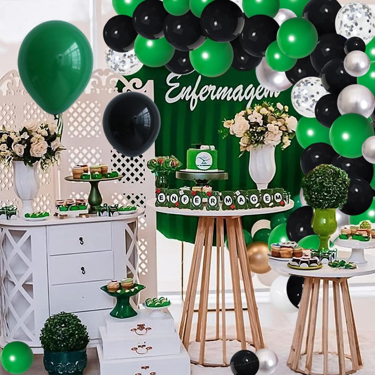 Dark Green Black Silver Balloon Garland Arch - Dark Green Black Balloons Green Silver Balloons Footaball Balloons for Birthday Baby Shower 2025 Graduation Retirement Football Party Decorations