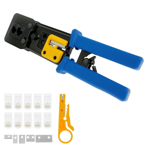 RJ45 Crimp Tool Professional Ethernet Crimper Sturdy Carbon Steel Ethernet Crimping Tool Kit Reusable Multipurpose Crimping Tool for Cutting Stripping Crimping