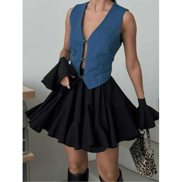 Mini vestido plisado elegante de verano con volantes lisos vestidos cortos elegantes con cintura elastica falda de calle alta de fiesta a la moda