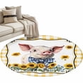 thumbnail image 2 of Pig Sunflowers Round Area Rug 4ft, Yellow Floral Elegant Checkered Pastoral Washable Non-Slip Circle Rugs for Bedroom Living Room Kitchen, Soft Non Shedding Circle Carpet for Dining Room Dorm, 2 of 9