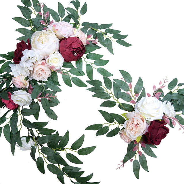 Wedding Decoration Arch Simulation Rose Peony Welcome Card Decoration-930 Rose Wedding Ornaments One Large One Small Combination Package (Large: Overall Length: 60cm Width: 16cm Height 10cm, Small: Overall Length: 40cm Width: 20cm Height: 10cm)