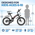 thumbnail image 3 of SKIRAI 20" Kids Electric Bike, Ages 6–10, 250W 400W Peak Motor, 15.5 MPH 3-Speed, TÜV Certified 25-Mile Range, Magnesium Frame, as a Gift for Boys Girls (Black), 3 of 11