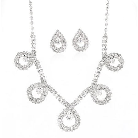 Silver-Tone Crystal Accent Necklace and Earrings Set