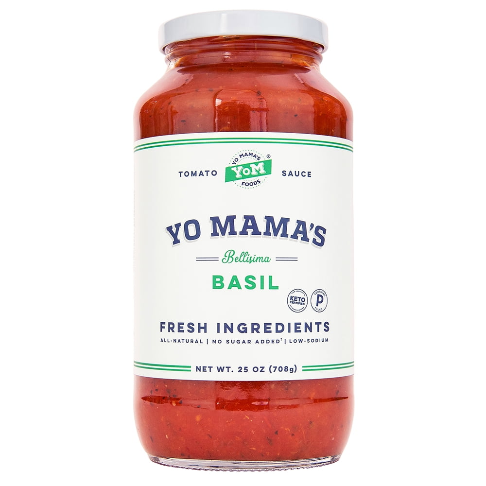 Yo Mama's Foods Keto Tomato Basil Pasta Sauce - Pack of (1) - No Sugar Added, Low Carb, Low Sodium, Vegan, Gluten Free, Paleo Friendly, and Made with Whole, Non-GMO Tomatoes