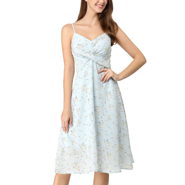 INSPIRE CHIC Robe à Bretelles Réglables à devant Torsadé à Motif Floral pour Femme