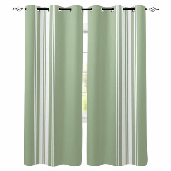 Sage Green Blackout Curtains 45 Inches Long, Farmhouse Sage Green White Striped Thermal Insulated Black Out Curtains, Small Darkening Window Curtain Drapes for Cafe Bedroom 42"x45" 2 Panels