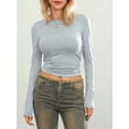thumbnail image 4 of Komoo Long Sleeve Going Out Tops Solid Color Slim Fitted Basic T-Shirt Tight Crop Top Streetwear, 4 of 8