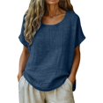 thumbnail image 4 of GZWYHT Linen Tops For WomenGauze Casual Dressy Blouse Outfits Trendy Boho Outfits Crewneck Short Sleeve Solid Shirts Casual Summer Loose Fit Trendy Outfits, 4 of 6