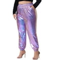 thumbnail image 4 of Agnes Orinda Women's Plus Size Jogger Pants Metallic Shiny High Waist Stretchy Wear Holographic Trousers Sweatpant 3X Purple Blue, 4 of 6
