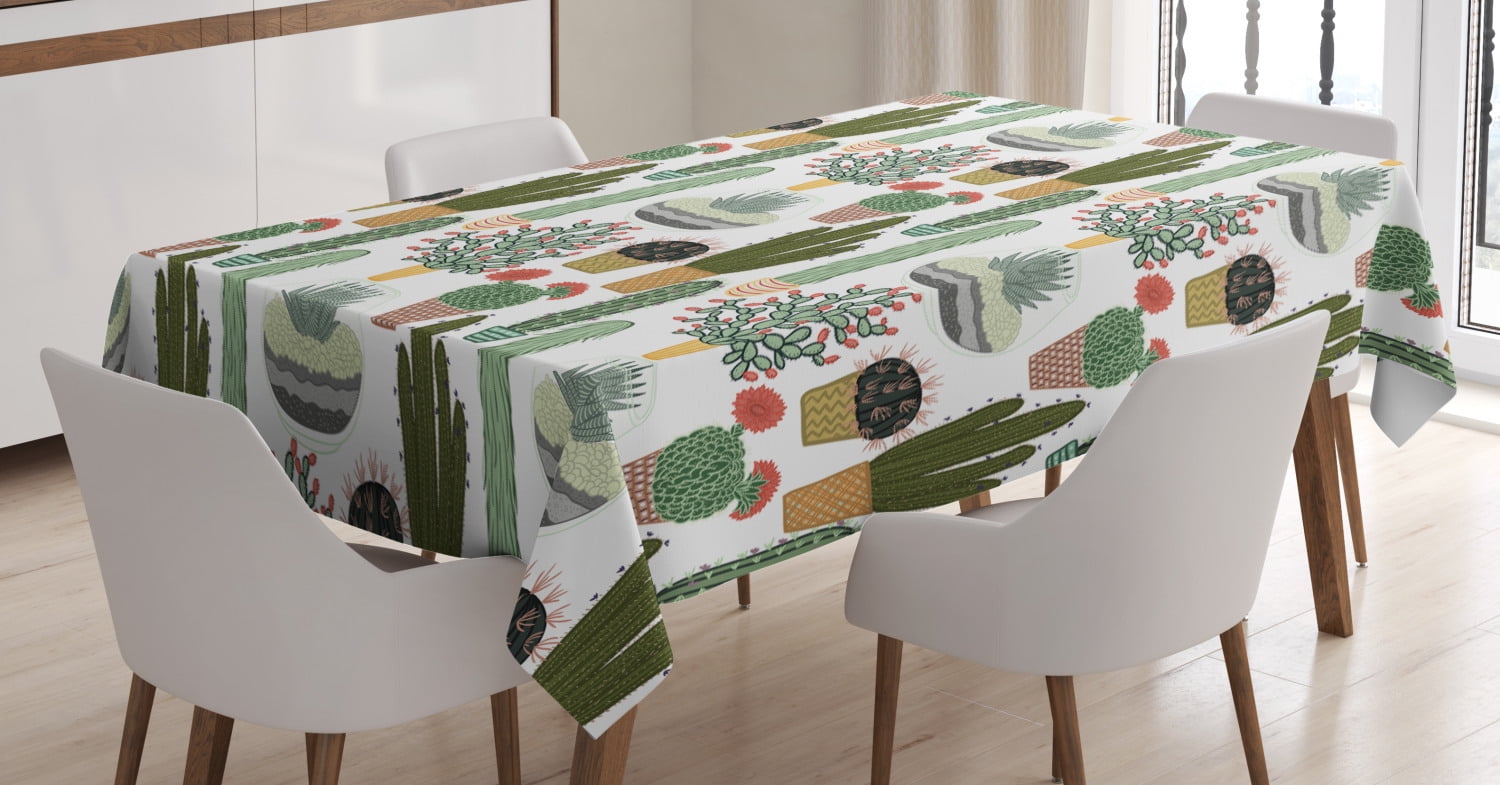 ALAZA Cactus Cacti Flower Print Vintage 60 x 60 Inch Table Cloth for Round Tables with Elastic Tablecloth Anti Wrinkle Table Cover for Dining Kitchen Parties