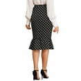 thumbnail image 3 of INSPIRE CHIC Women's Elastic High Waist Ruffle High Low Hem Polka Dots Midi Skirt XS Black, 3 of 7