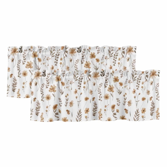 2 Pack Valances for Windows, Brown Spring Floral Window Valances for Living Room/Bedroom/Bathroom, Flowers Leaves Elegant Pastoral Light Filtering Kitchen Curtain Valance 54"W x18" L
