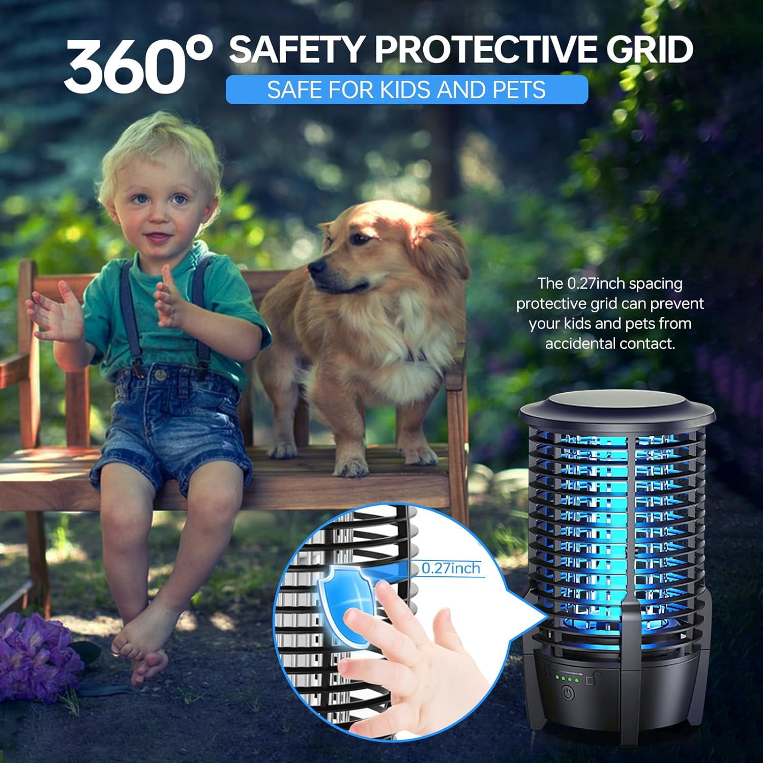 Bug Zapper Outdoor Indoor with LED Light, 2000V Electric Mosquito Fly Insect Killerr for Camping, Picnic, Garden, Patio, Yard, Kitchen, Home, Black