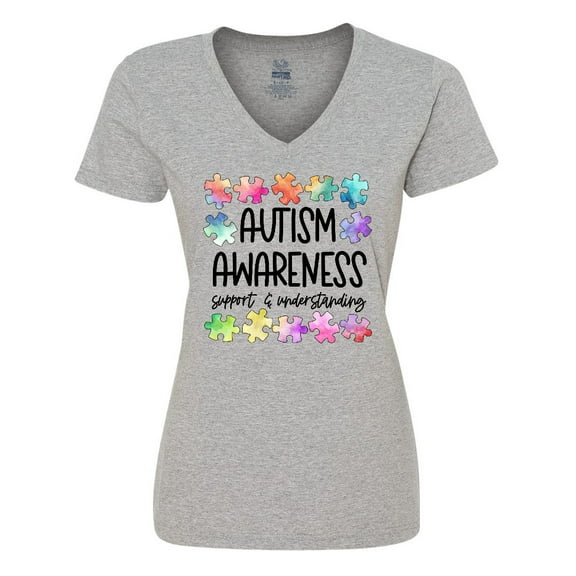 Inktastic Autism Awareness Support and Understanding Puzzle Pieces Women's V-Neck T-Shirt