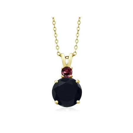 - 3.12 Ct Black Onyx Red Rhodolite Garnet 18K Yellow Gold Plated Silver Pendant